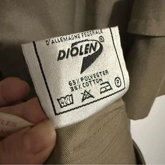 Vintage Olive Trench Coat with Purple Plaid Lining Detachable Insert & Collar - Picture 9 of 16